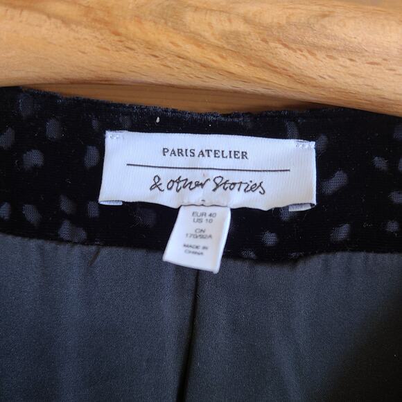 & Other Stories Black Velvet Micro Dot Tie Front Wrap Mini Dress Size 10 Vneck - Picture 4 of 5